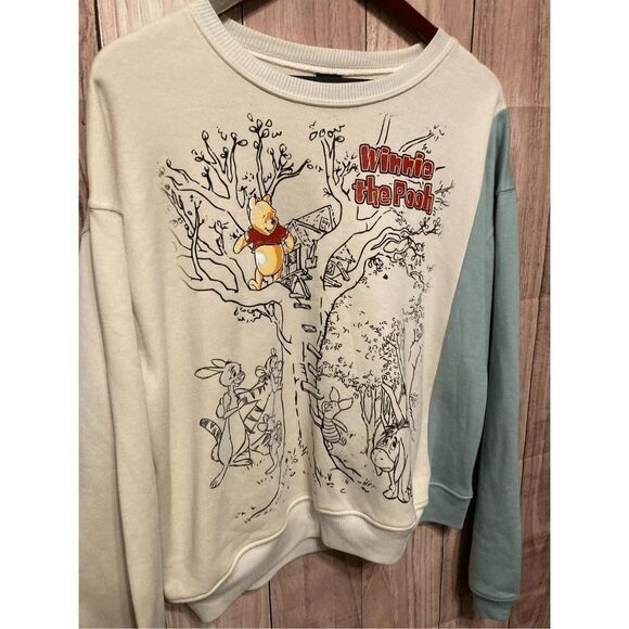 Disney Medium Winnie the Pooh sweatshirt beige blue womens top - Picture 2 of 5
